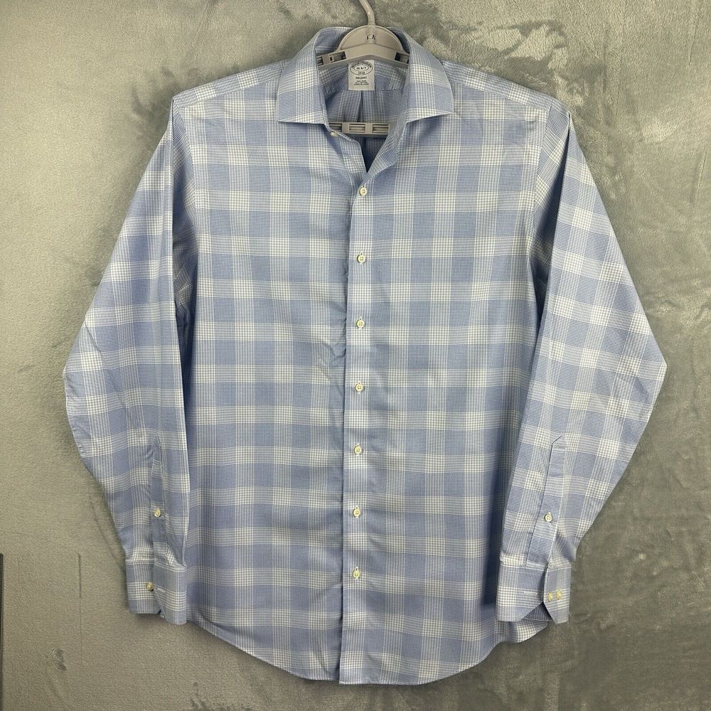 brooks brothers regent shirt mens 16-6/7 Blue Check‎ Button Down Long Sleeve*